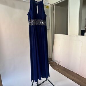 R&M Richards Deep Blue Gown with Silver Accents